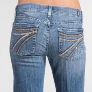 7 For All Mankind Embellished Pocket Dojo Wide Leg Jeans in Ellis Island Size 28